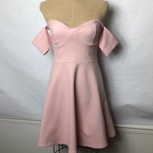 BLUSH PINK OFF-THE-SHOULDER SKATER DRESS